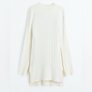 H&M Off-White Ribbed Long Sweater